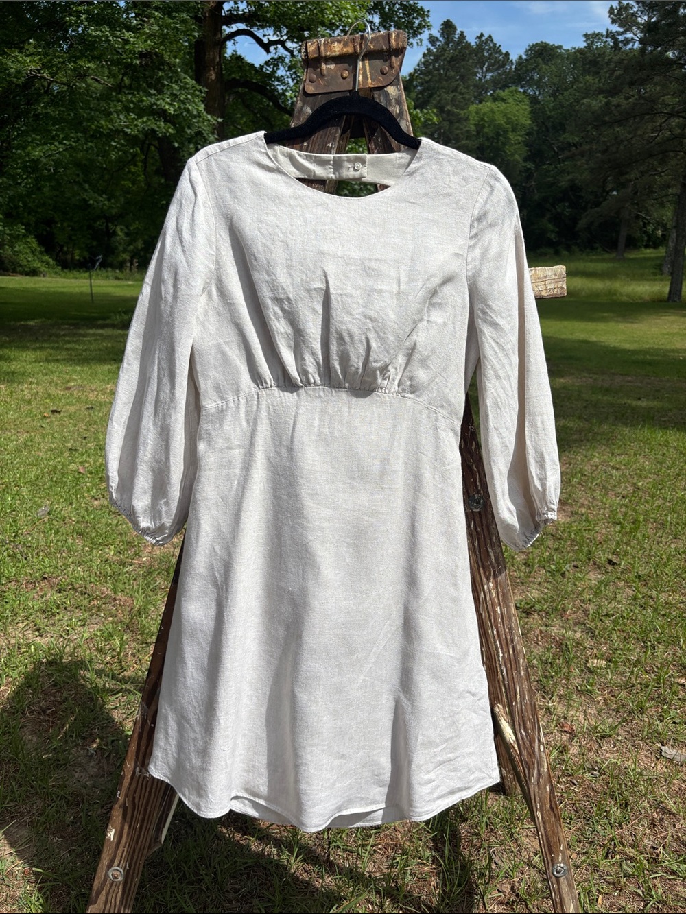 Banana Republic cream Open back Long Sleeve Linen Mini Dress cotton backless 6